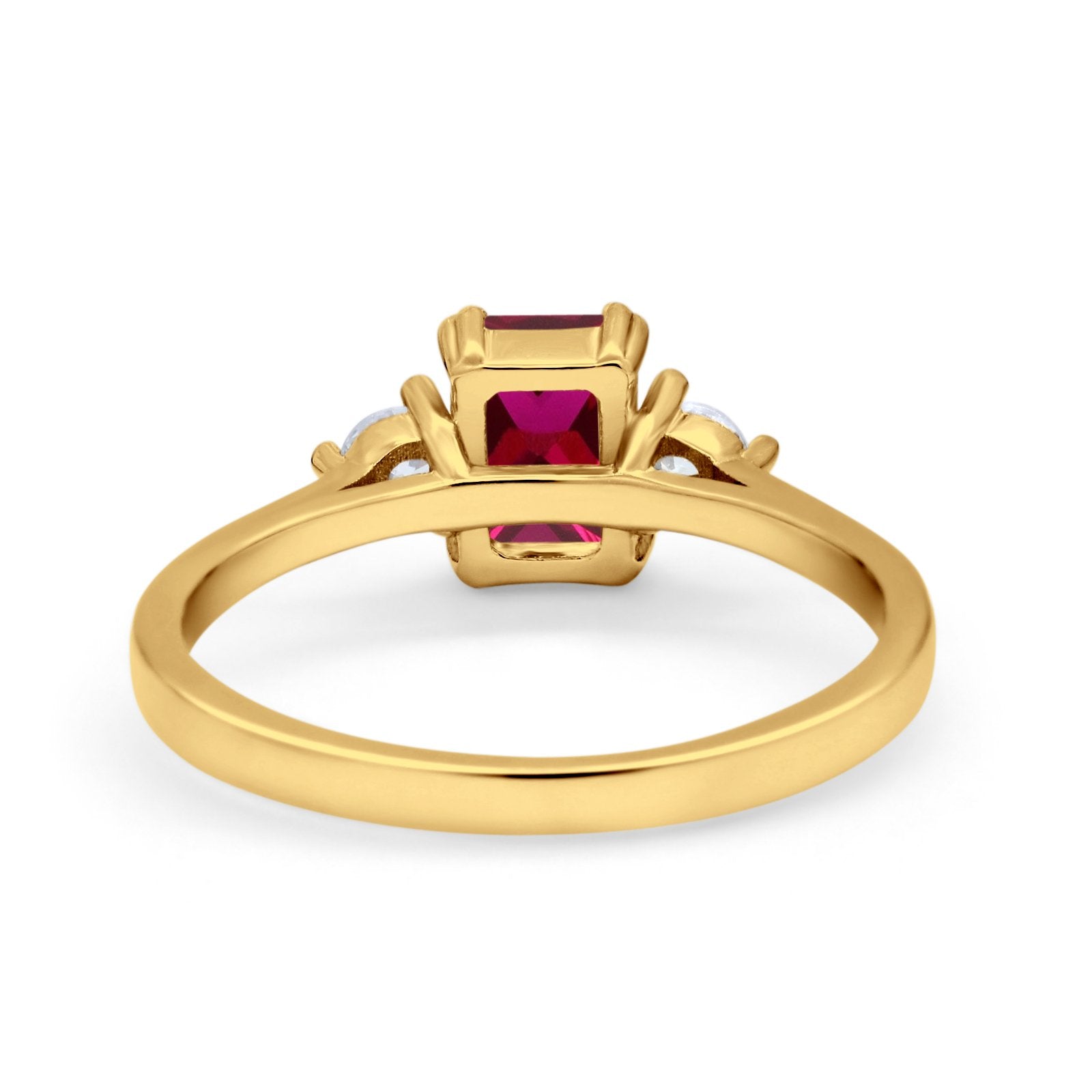 Emerald Cut Wedding Ring Round Simulated Cubic Zirconia 925 Sterling Silver