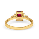 Emerald Cut Wedding Ring Round Simulated Cubic Zirconia 925 Sterling Silver