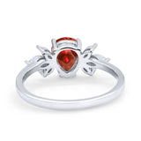 Teardrop Pear Wedding Ring Simulated Cubic Zirconia 925 Sterling Silver