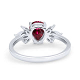 Teardrop Pear Wedding Ring Simulated Cubic Zirconia 925 Sterling Silver