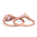 Two Piece Wedding Ring Round Simulated Cubic Zirconia 925 Sterling Silver