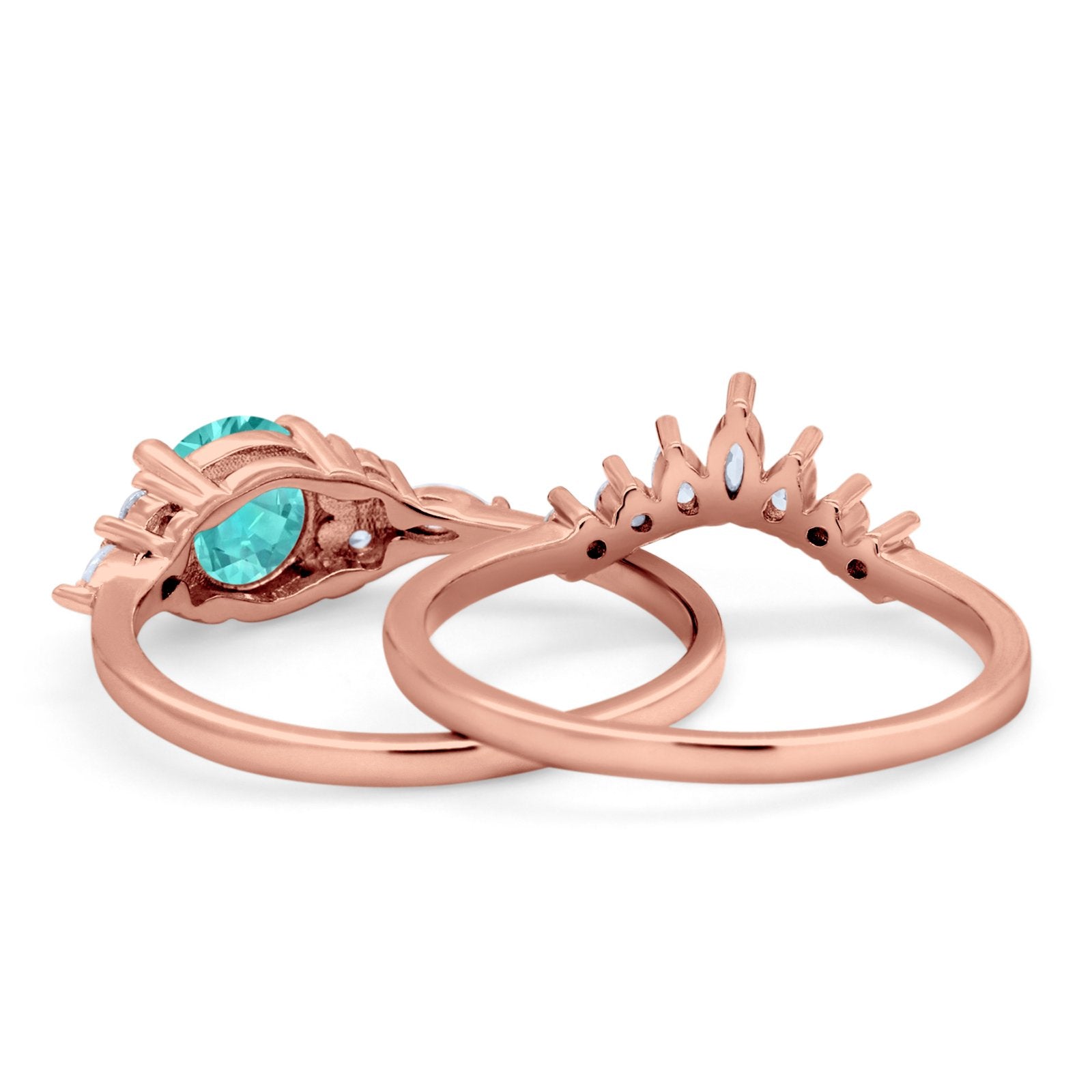 Two Piece Wedding Ring Round Simulated Cubic Zirconia 925 Sterling Silver