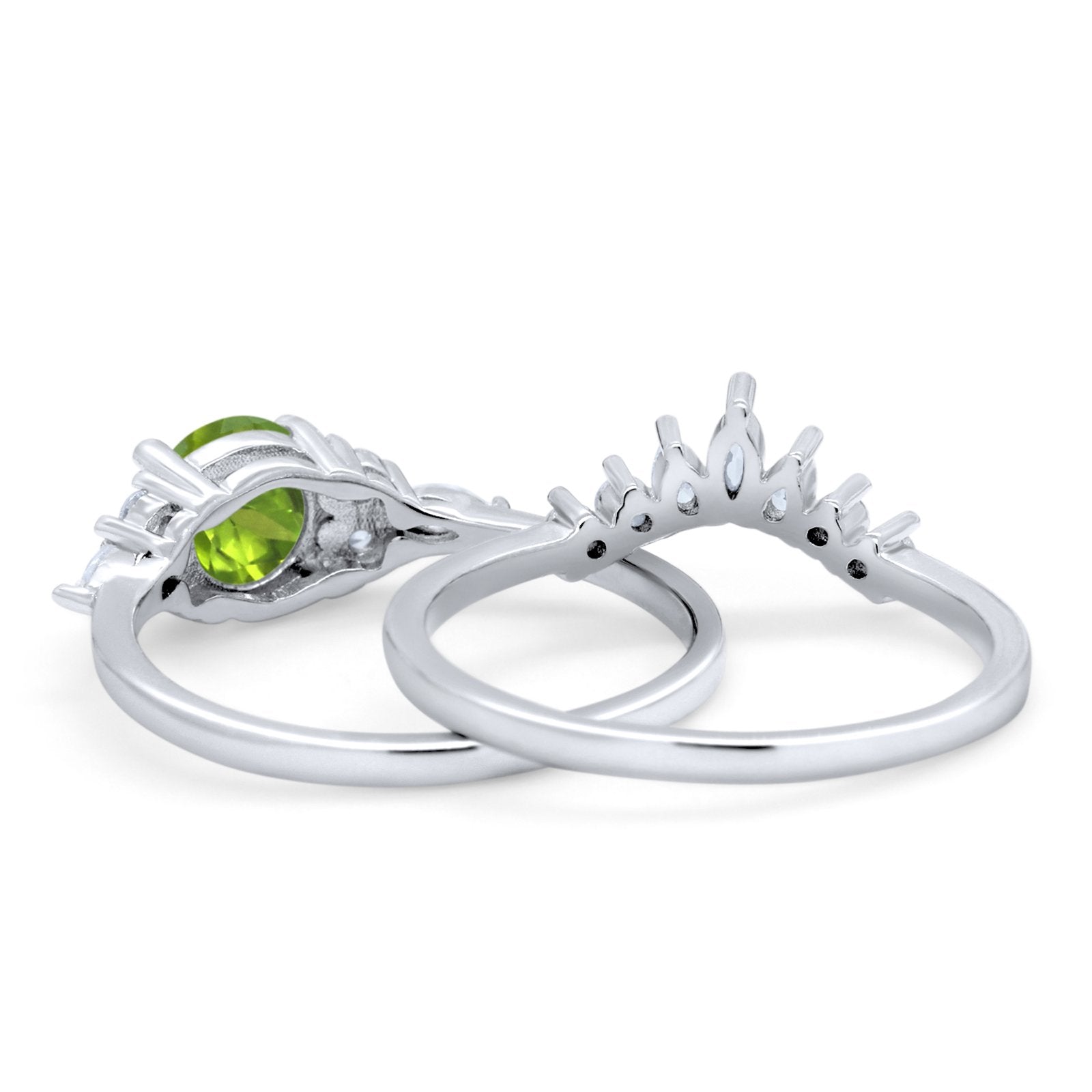 Two Piece Wedding Ring Round Simulated Cubic Zirconia 925 Sterling Silver