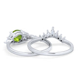 Two Piece Wedding Ring Round Simulated Cubic Zirconia 925 Sterling Silver