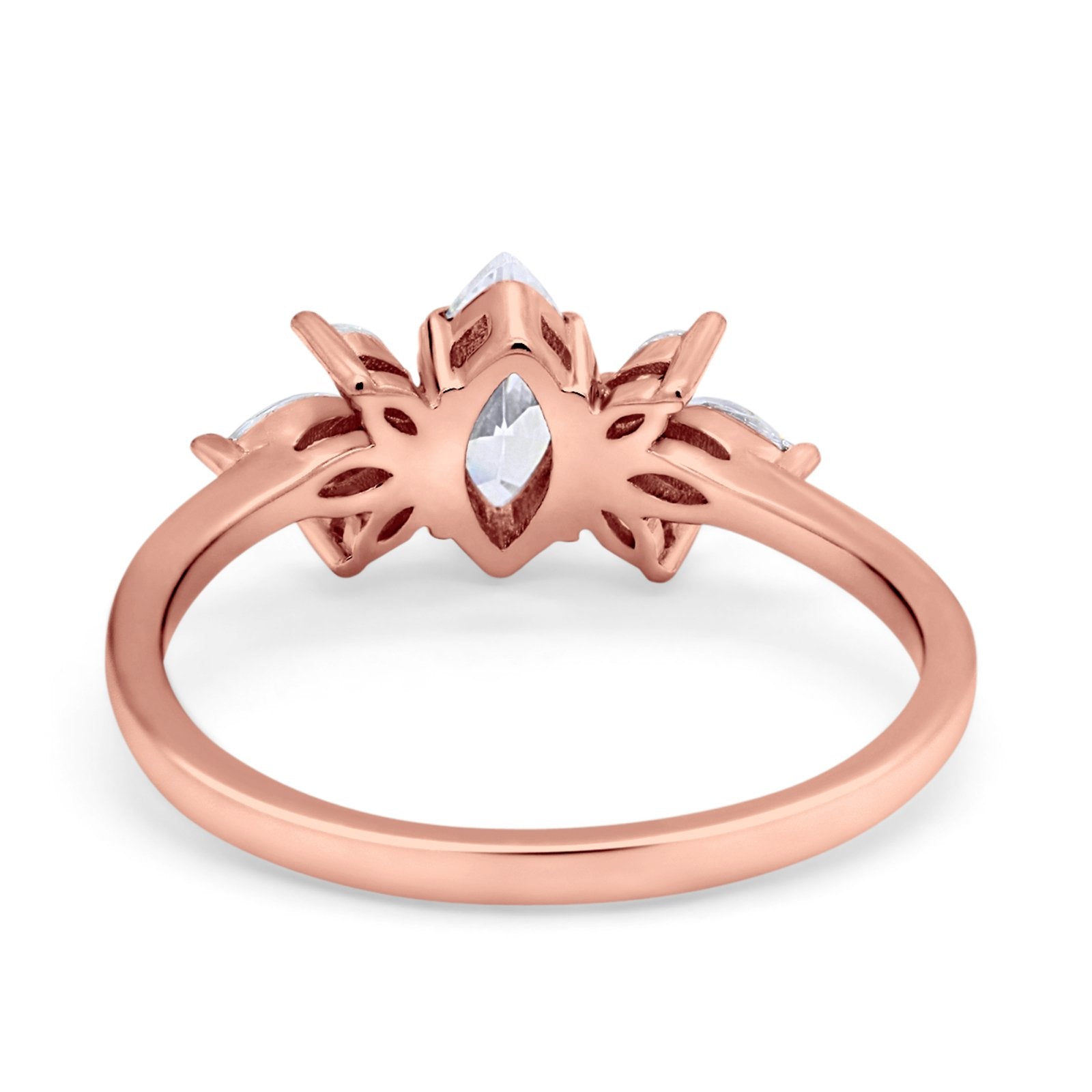 Art Deco Wedding Ring Marquise Simulated Cubic Zirconia 925 Sterling Silver