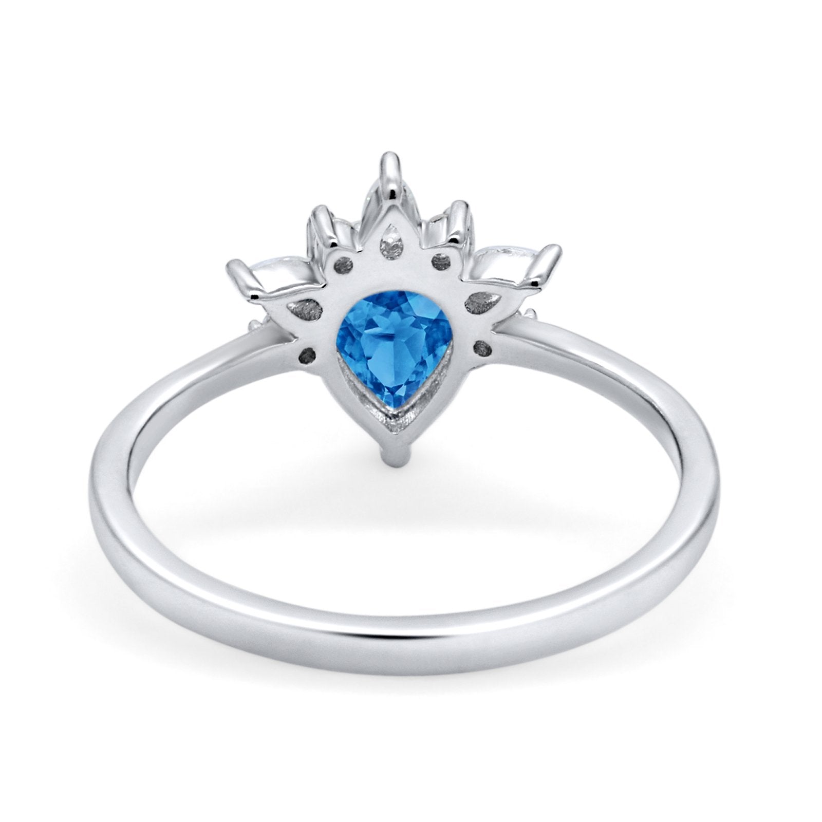 Art Deco Engagement Ring Pear Simulated Cubic Zirconia 925 Sterling Silver