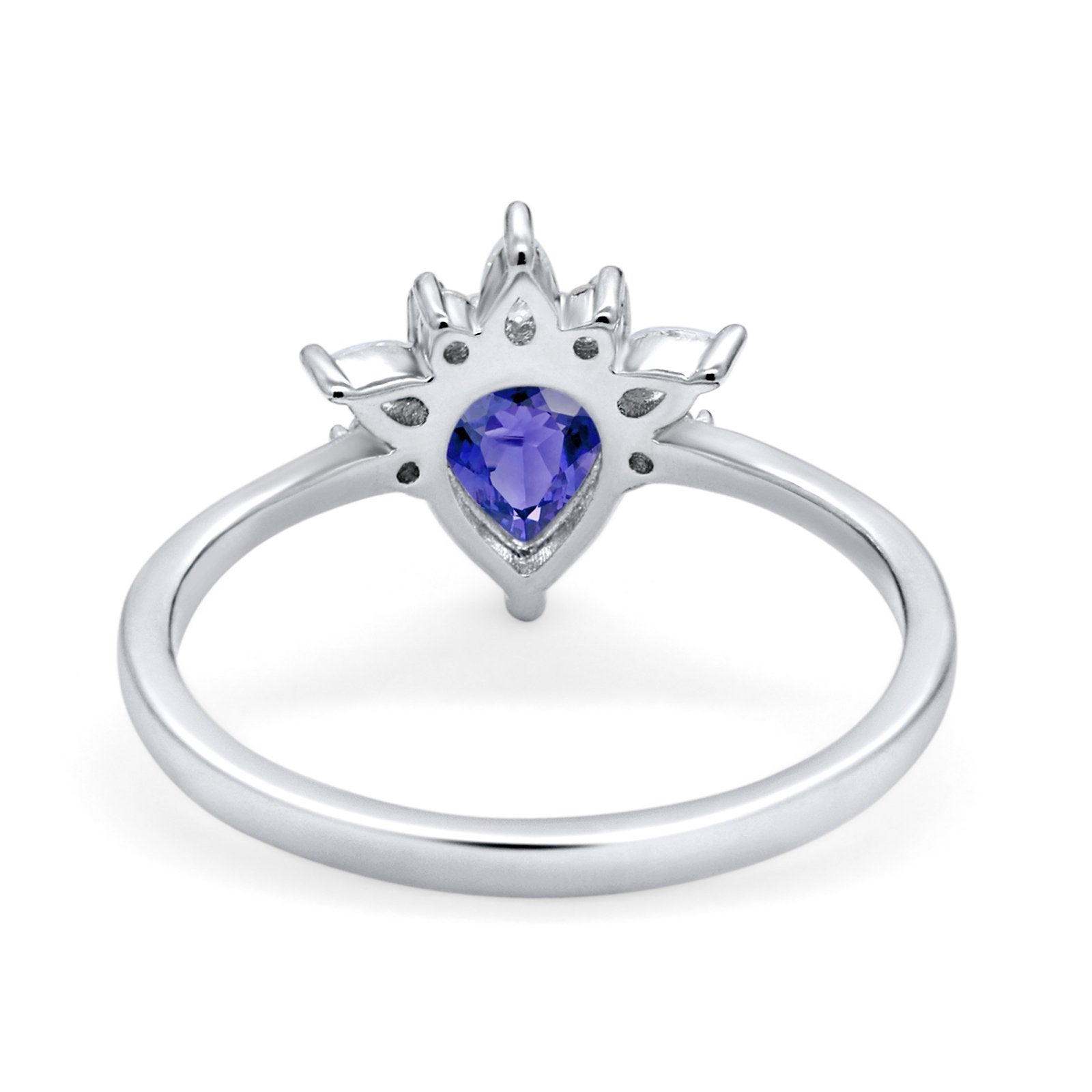 Art Deco Engagement Ring Pear Simulated Cubic Zirconia 925 Sterling Silver