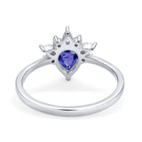 Art Deco Engagement Ring Pear Simulated Cubic Zirconia 925 Sterling Silver