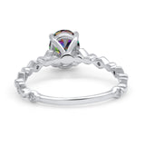 Oval Art Deco Engagement Ring Round Simulated Cubic Zirconia 925 Sterling Silver