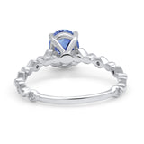 Oval Art Deco Engagement Ring Round Simulated Cubic Zirconia 925 Sterling Silver