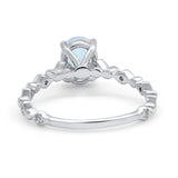 Oval Art Deco Engagement Ring Round Simulated Cubic Zirconia 925 Sterling Silver