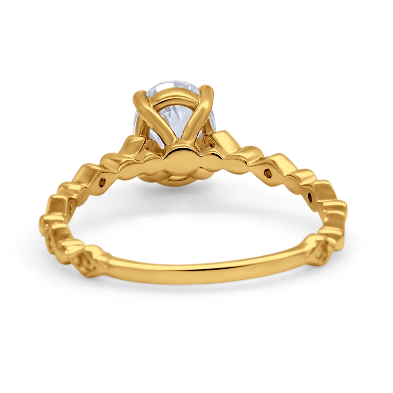 Oval Art Deco Engagement Ring Round Simulated Cubic Zirconia 925 Sterling Silver