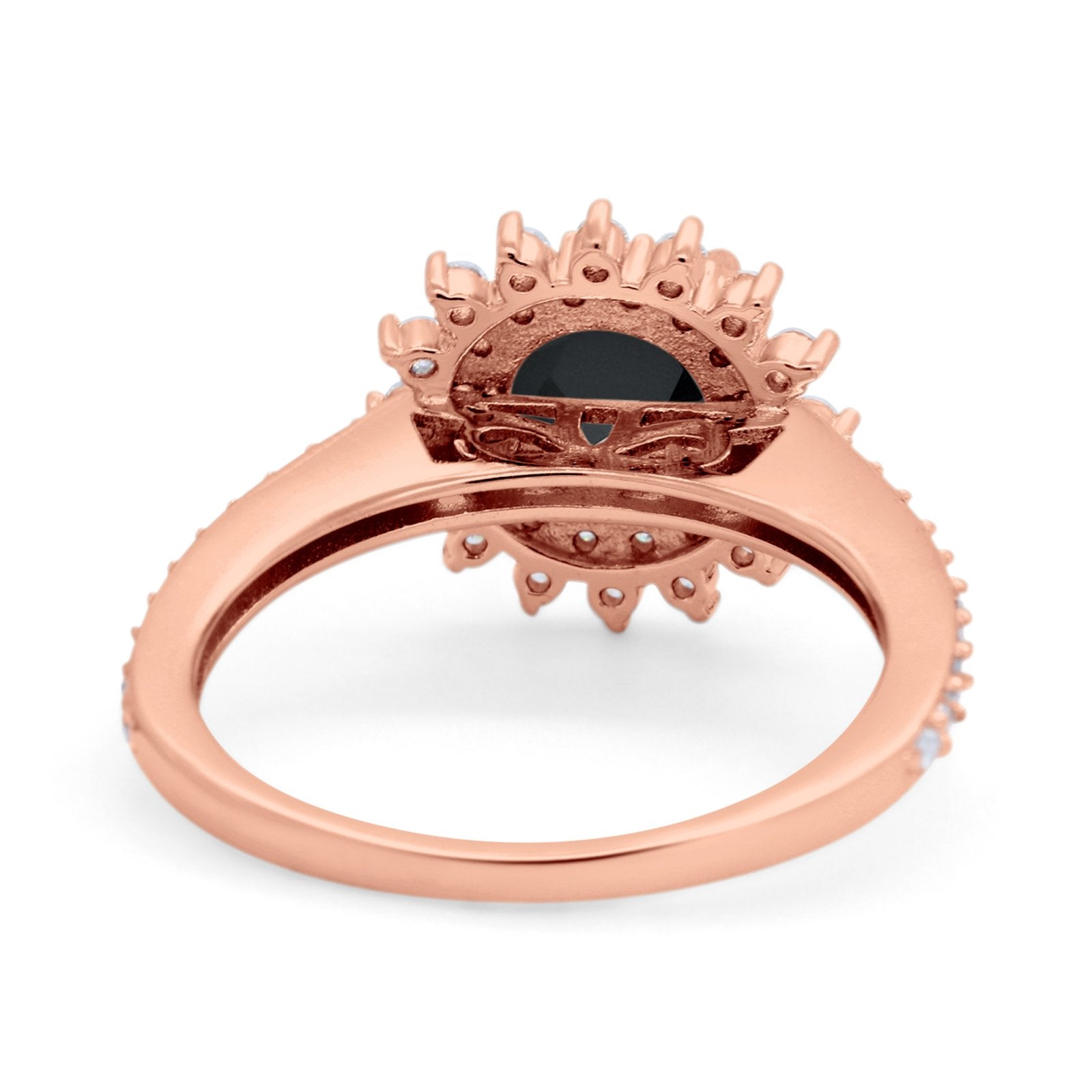 Halo Starburst Flower Wedding Ring Simulated Cubic Zirconia 925 Sterling Silver