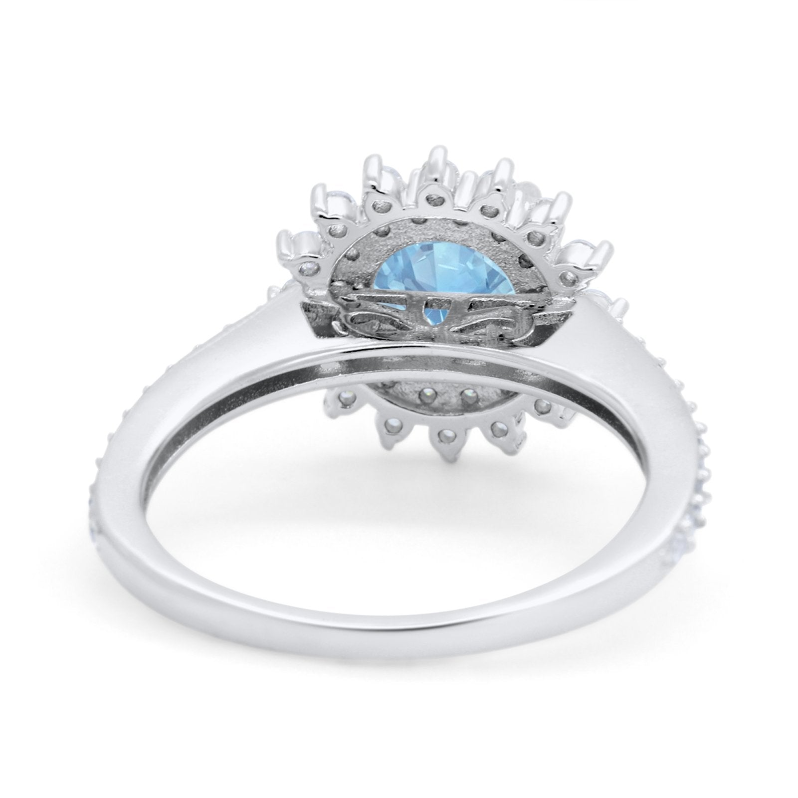 Halo Starburst Flower Wedding Ring Simulated Cubic Zirconia 925 Sterling Silver
