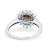 Halo Starburst Flower Wedding Ring Simulated Cubic Zirconia 925 Sterling Silver