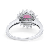 Halo Starburst Flower Wedding Ring Simulated Cubic Zirconia 925 Sterling Silver