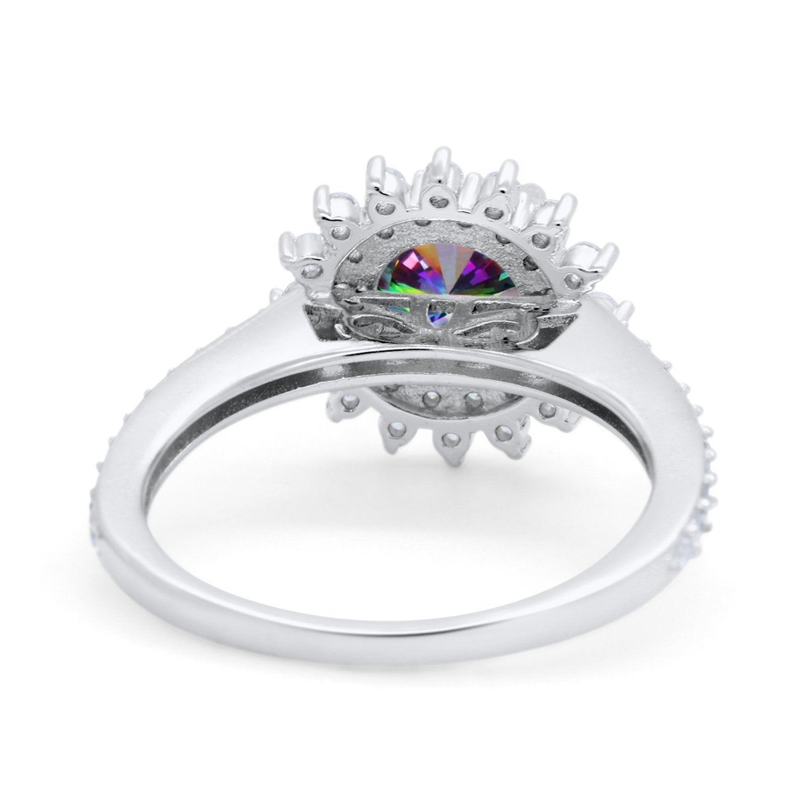 Halo Starburst Flower Wedding Ring Simulated Cubic Zirconia 925 Sterling Silver