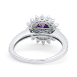 Halo Starburst Flower Wedding Ring Simulated Cubic Zirconia 925 Sterling Silver