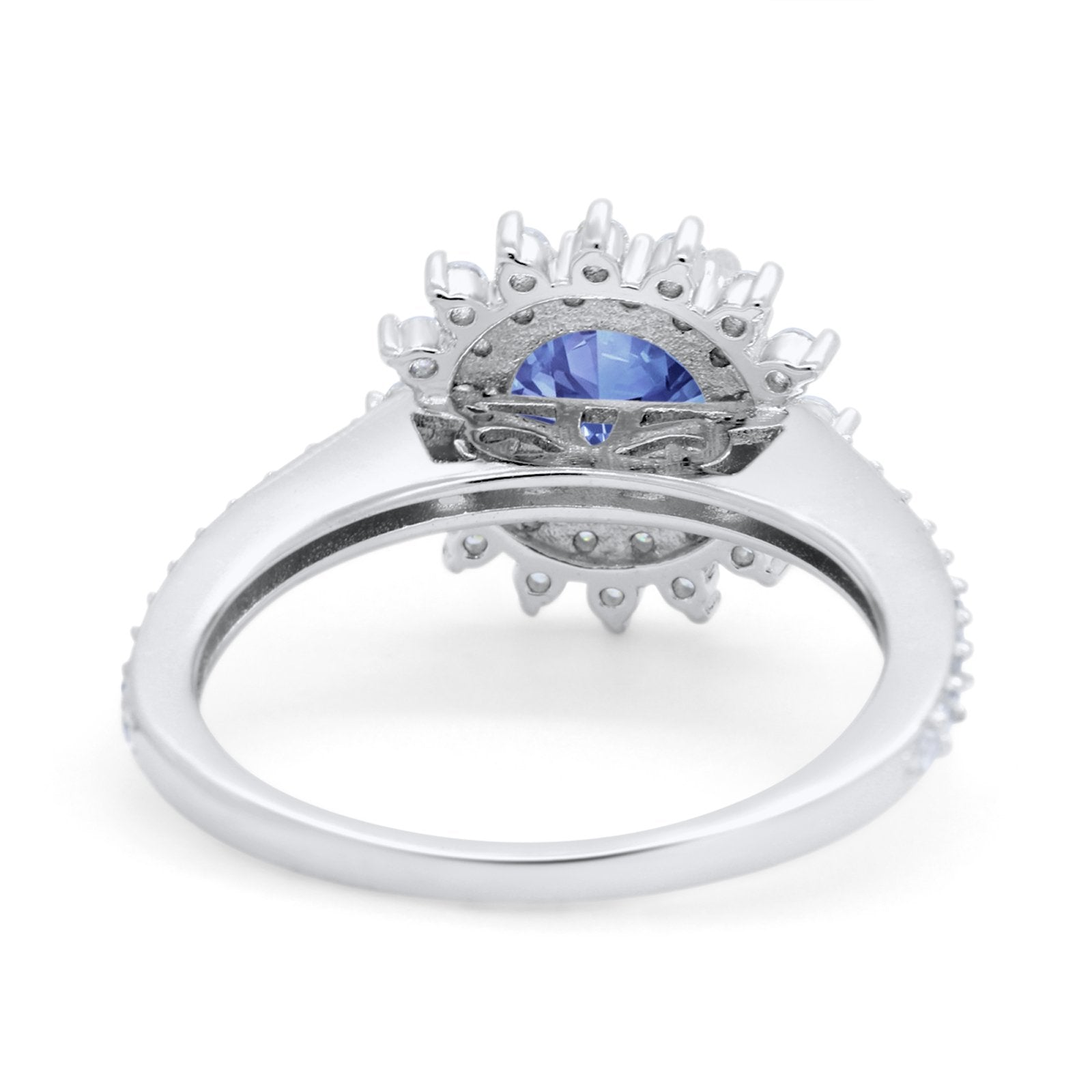 Halo Starburst Flower Wedding Ring Simulated Cubic Zirconia 925 Sterling Silver