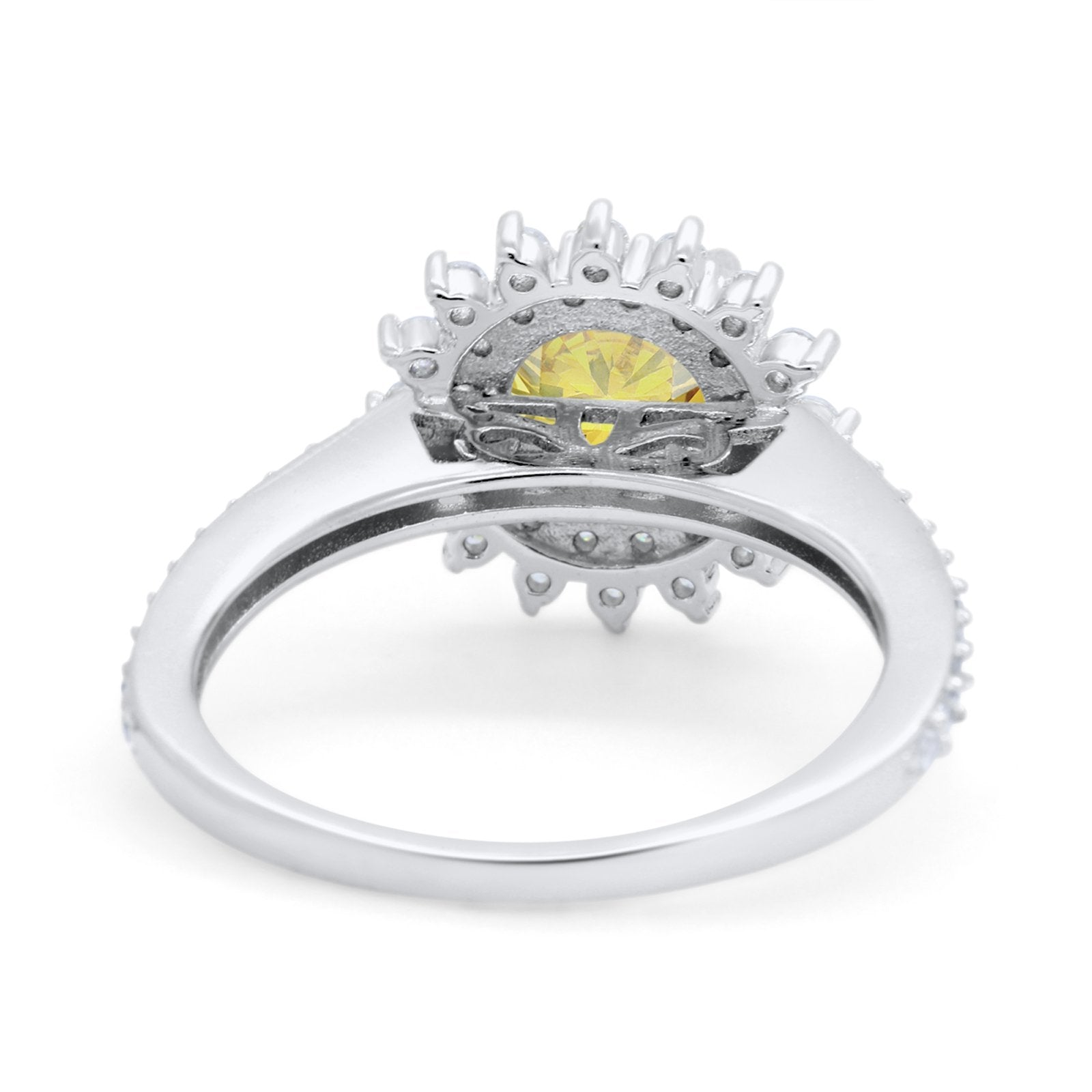 Halo Starburst Flower Wedding Ring Simulated Cubic Zirconia 925 Sterling Silver