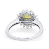 Halo Starburst Flower Wedding Ring Simulated Cubic Zirconia 925 Sterling Silver