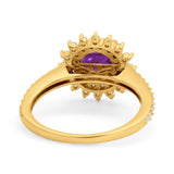 Halo Starburst Flower Wedding Ring Simulated Cubic Zirconia 925 Sterling Silver