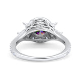 Halo Floral Wedding Ring Marquise Simulated Cubic Zirconia 925 Sterling Silver