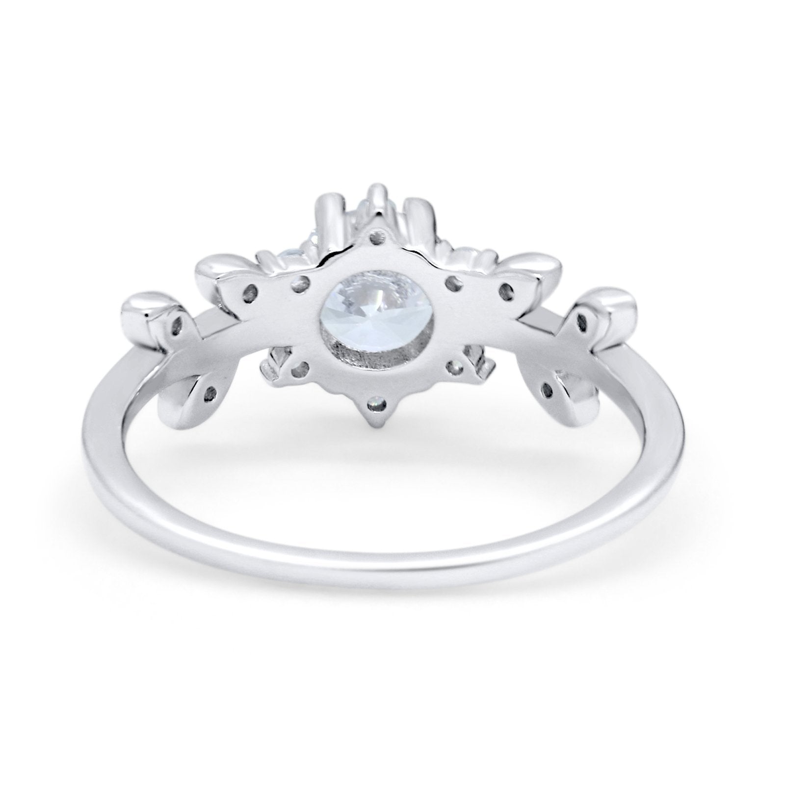 Art Deco Dainty Wedding Ring Round Simulated Cubic Zirconia 925 Sterling Silver