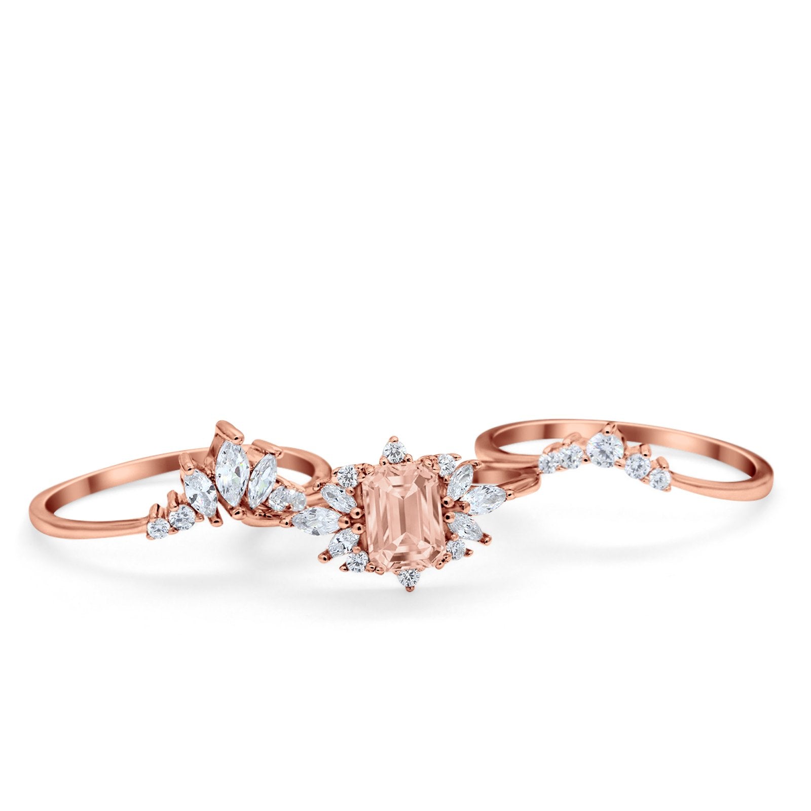 Trio Set Wedding Ring Piece Simulated Cubic Zirconia 925 Sterling Silver