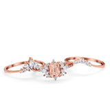 Trio Set Wedding Ring Piece Simulated Cubic Zirconia 925 Sterling Silver