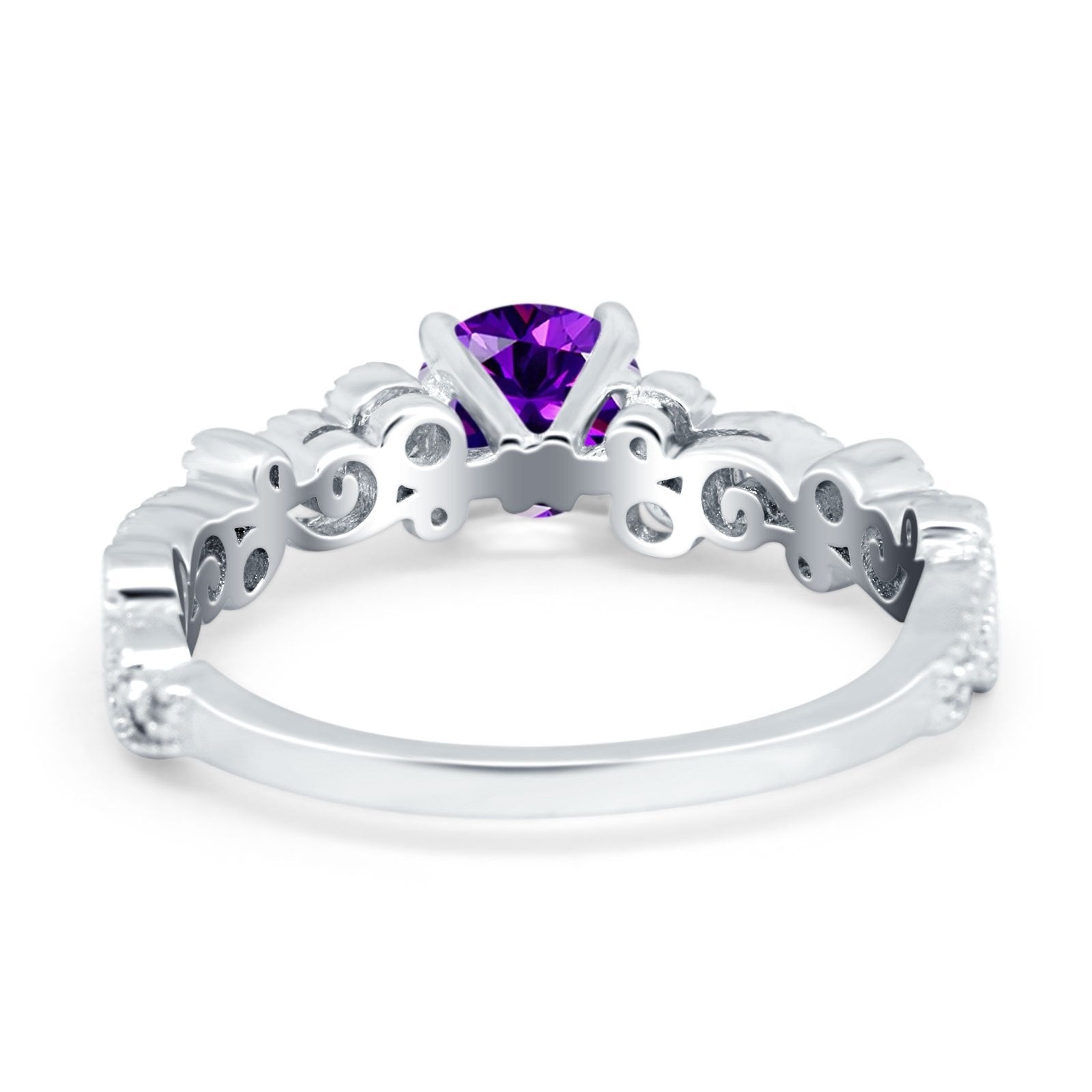 Filigree Art Deco Wedding Ring Round Simulated Cubic Zirconia 925 Sterling Silver