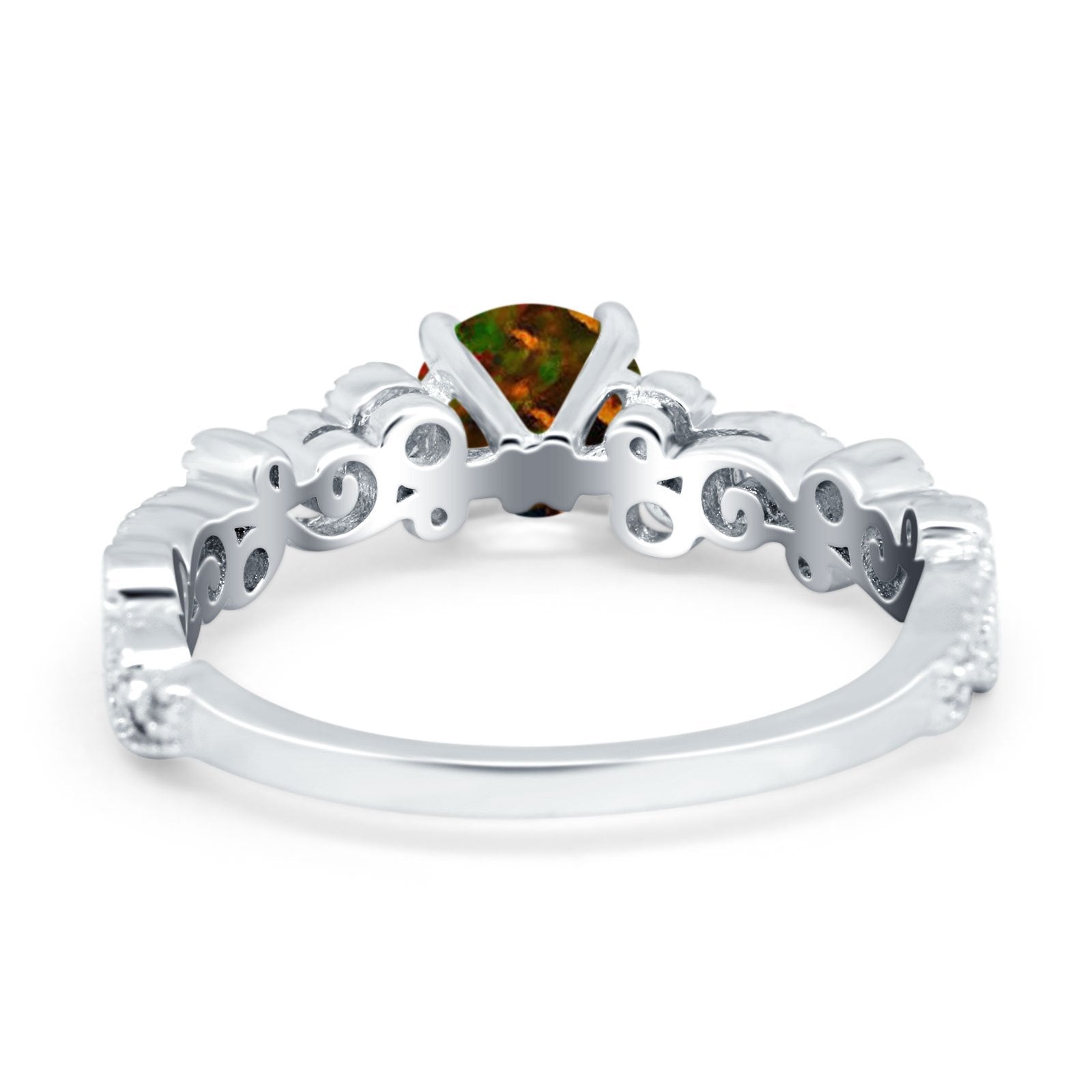 Filigree Art Deco Wedding Ring Round Simulated Cubic Zirconia 925 Sterling Silver
