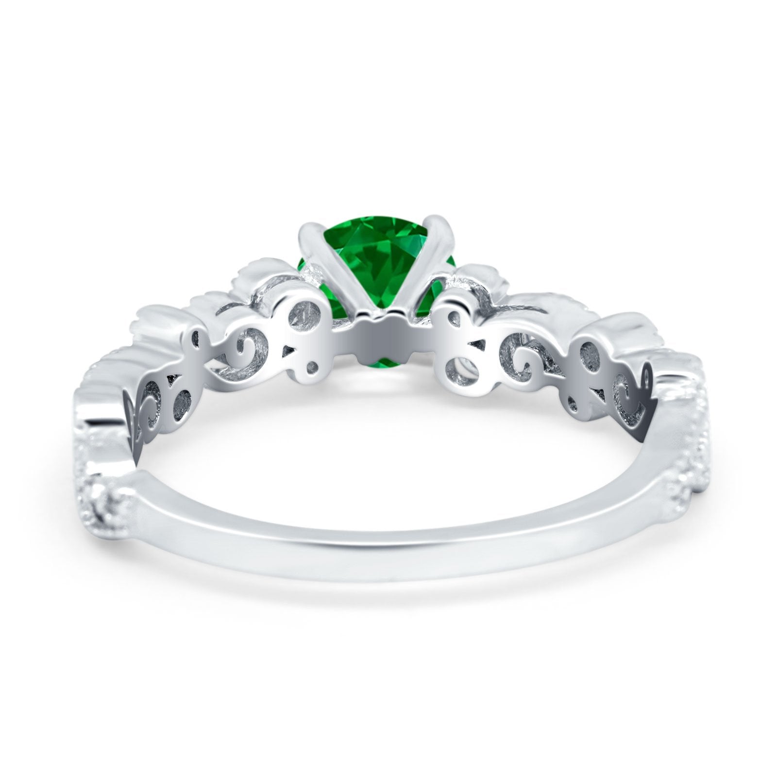 Filigree Art Deco Wedding Ring Round Simulated Cubic Zirconia 925 Sterling Silver