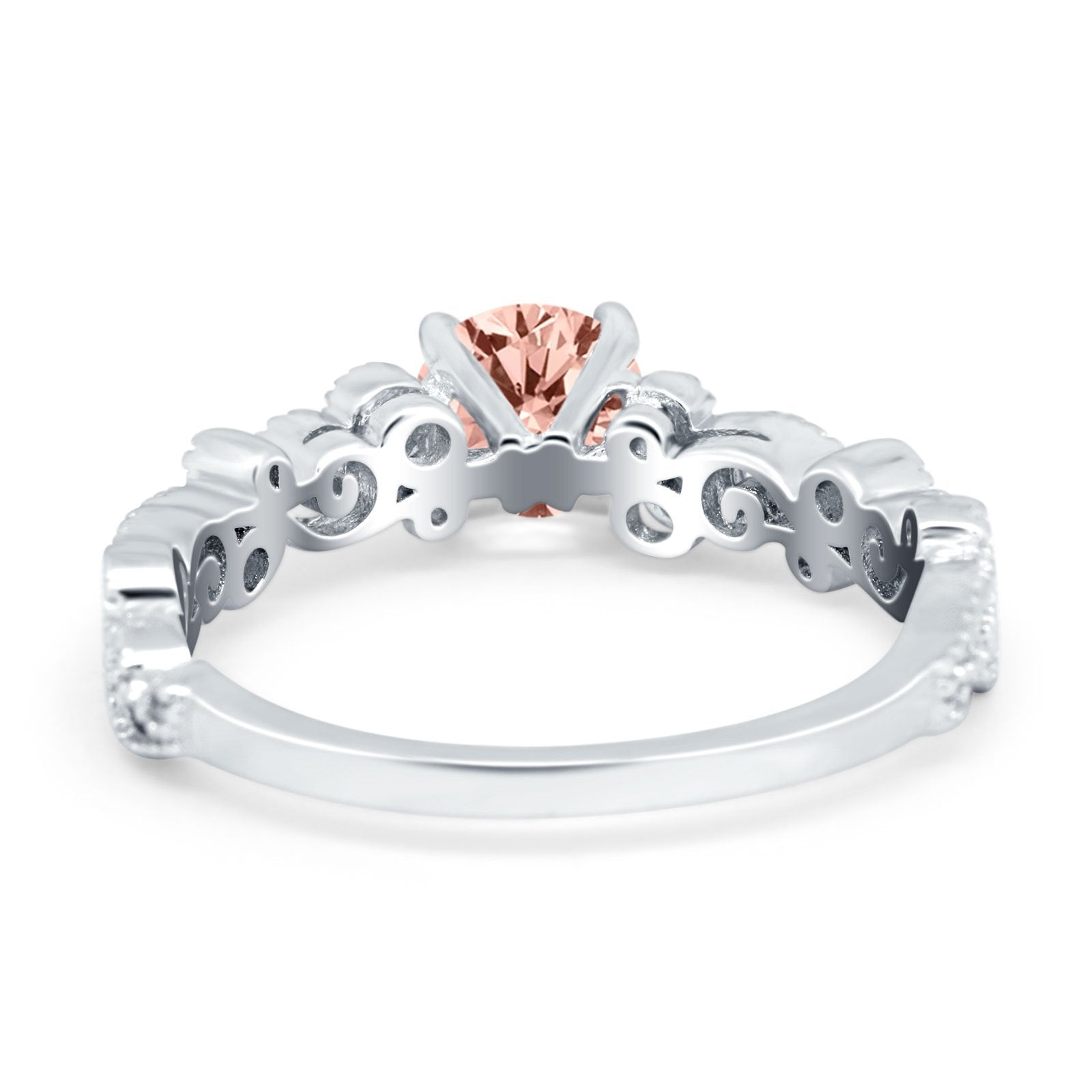 Filigree Art Deco Wedding Ring Round Simulated Cubic Zirconia 925 Sterling Silver