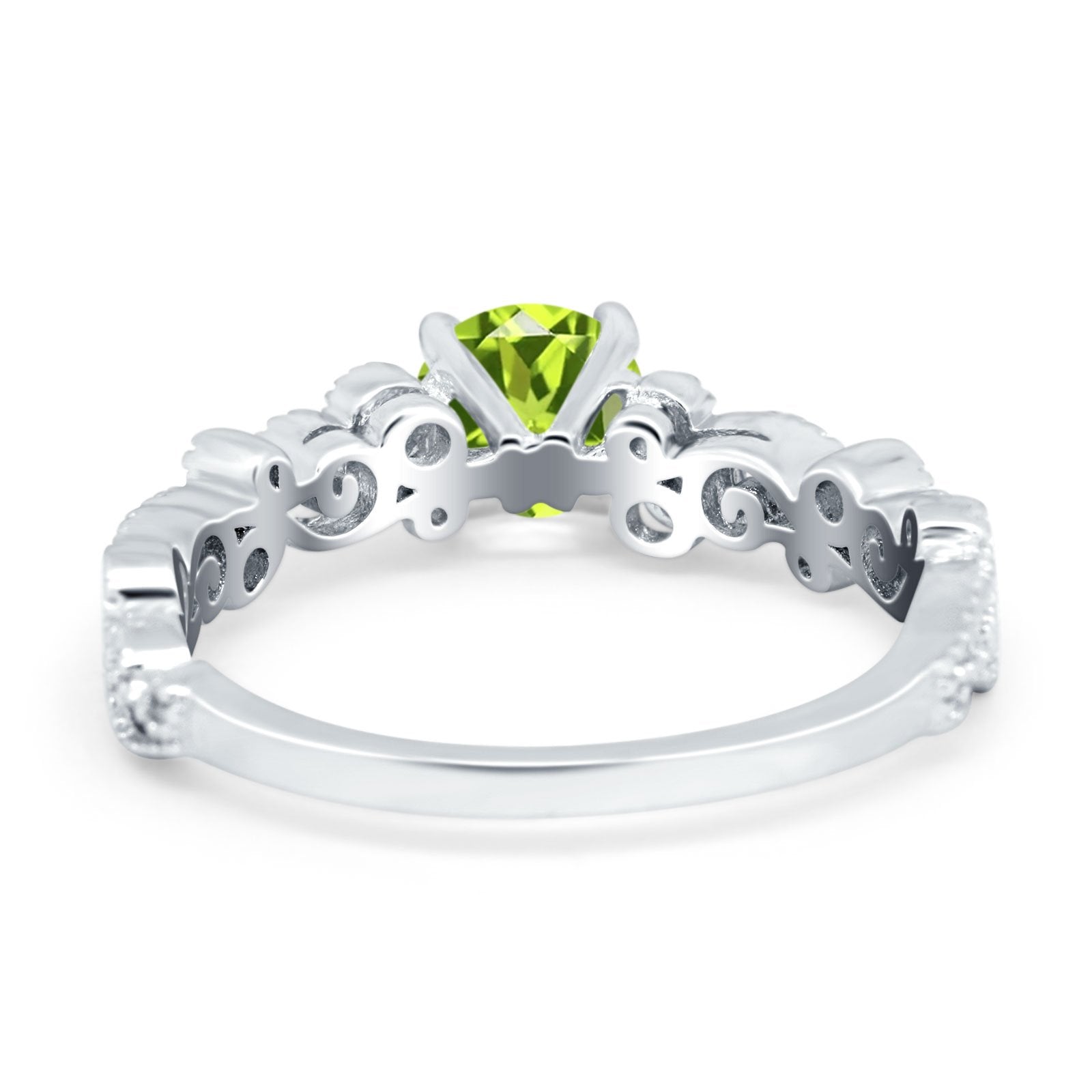 Filigree Art Deco Wedding Ring Round Simulated Cubic Zirconia 925 Sterling Silver