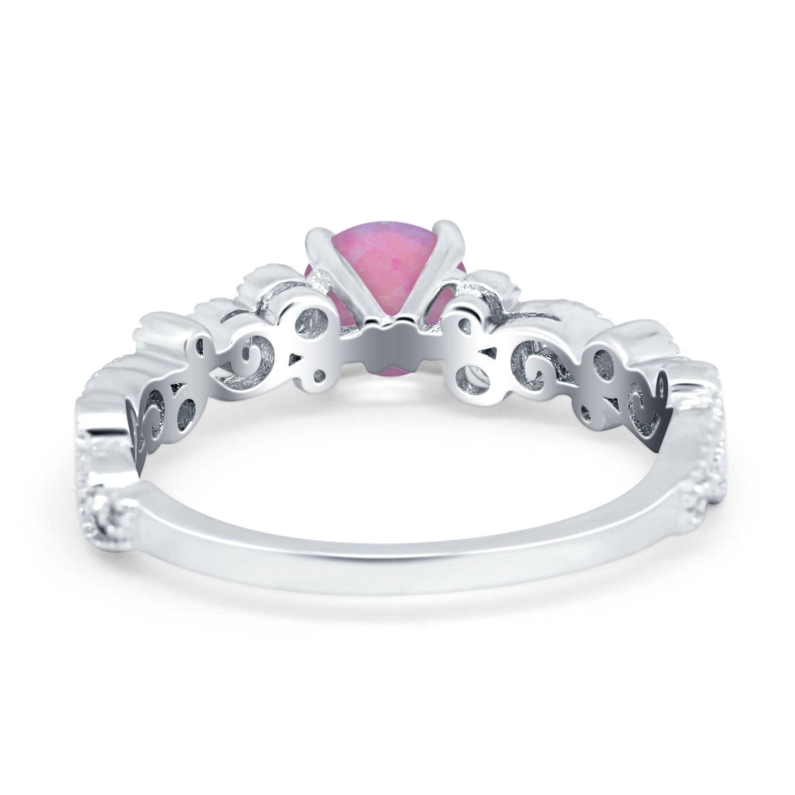 Filigree Art Deco Wedding Ring Round Simulated Cubic Zirconia 925 Sterling Silver