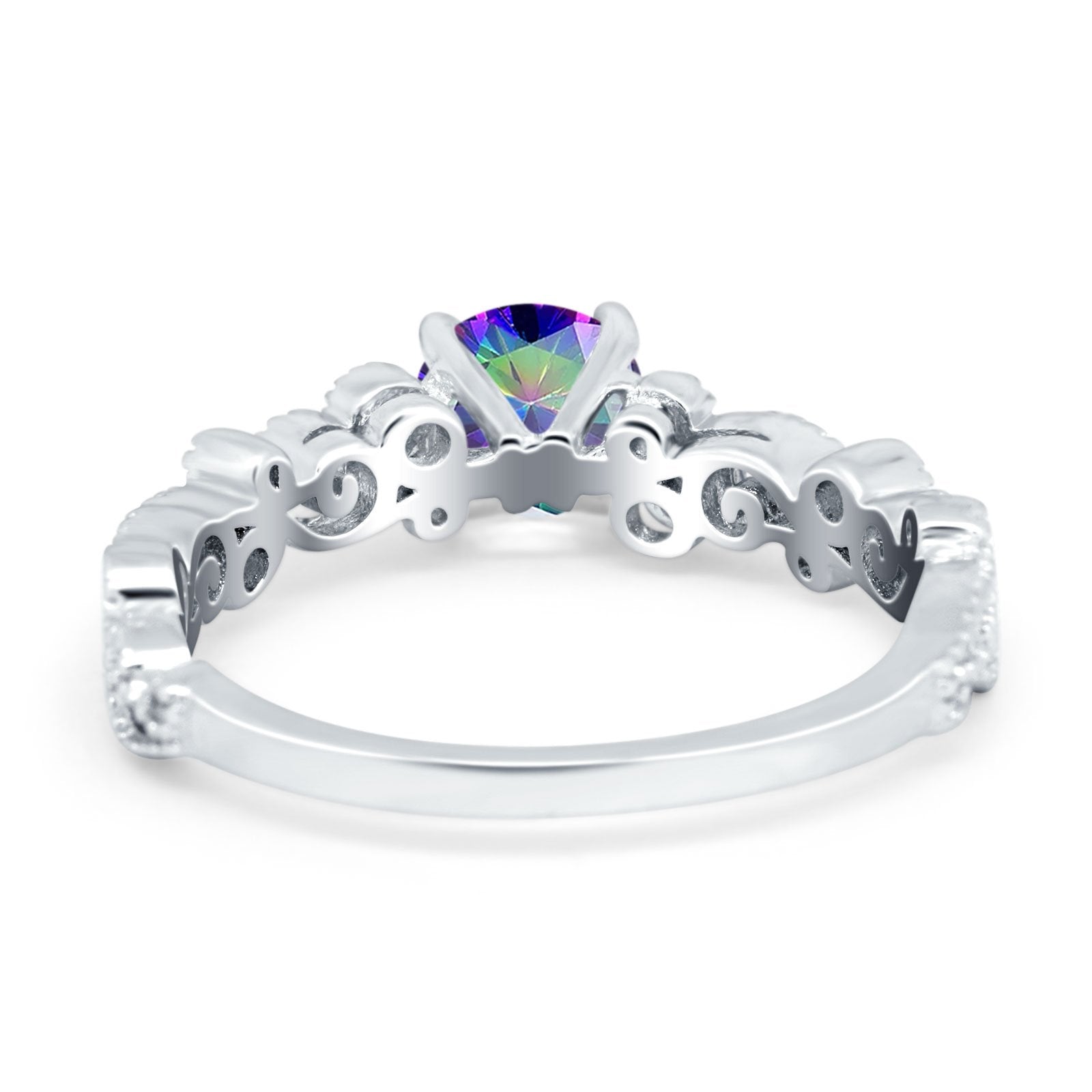 Filigree Art Deco Wedding Ring Round Simulated Cubic Zirconia 925 Sterling Silver