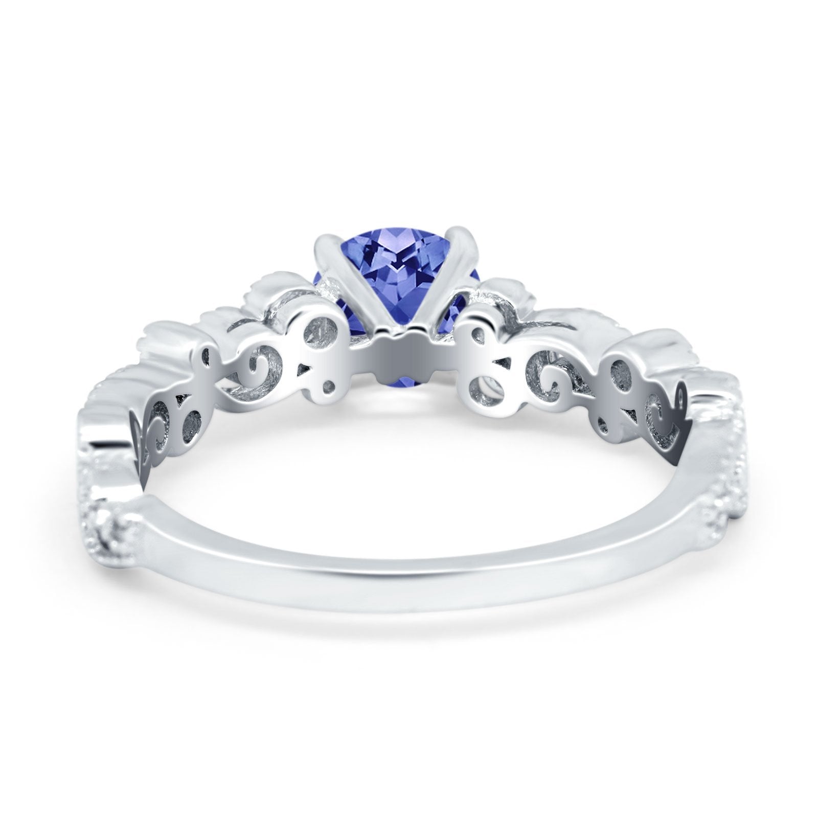 Filigree Art Deco Wedding Ring Round Simulated Cubic Zirconia 925 Sterling Silver