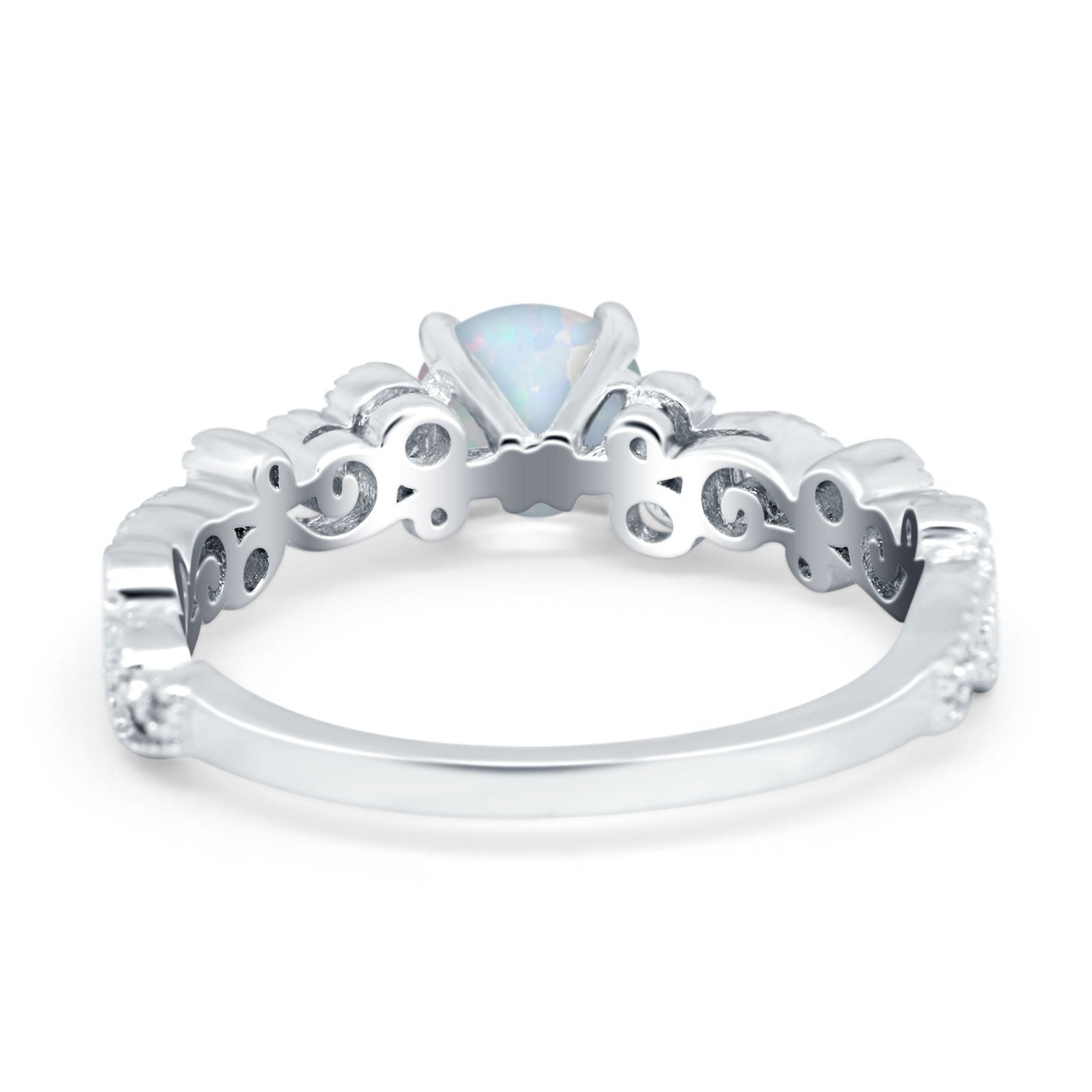 Filigree Art Deco Wedding Ring Round Simulated Cubic Zirconia 925 Sterling Silver