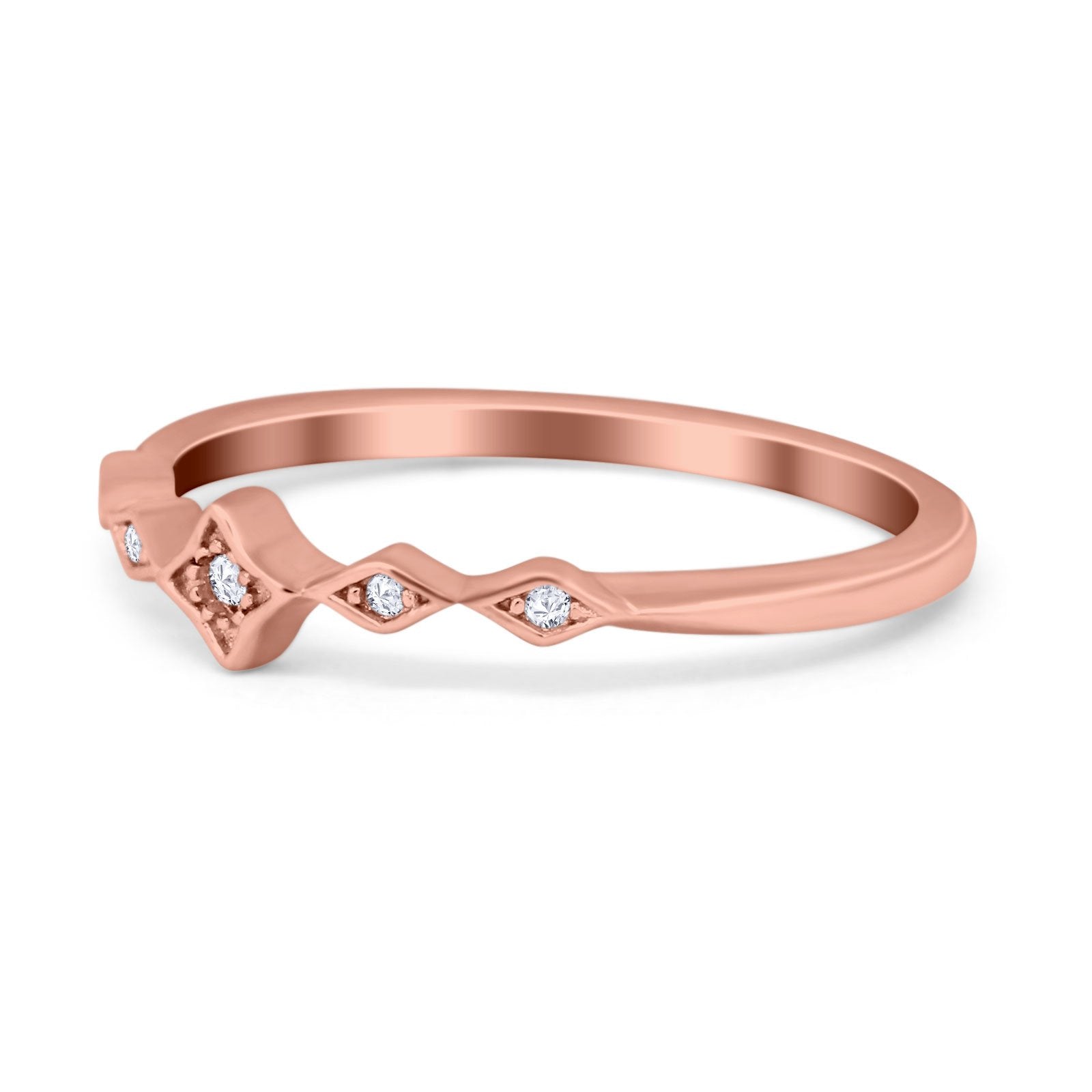 Petite Dainty Wedding Ring Round Eternity Simulated CZ 925 Sterling Silver