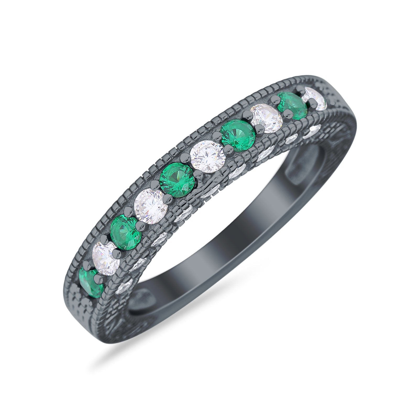 Art Deco Eternity Stackable Band Wedding Ring Simulated CZ 925 Sterling Silver