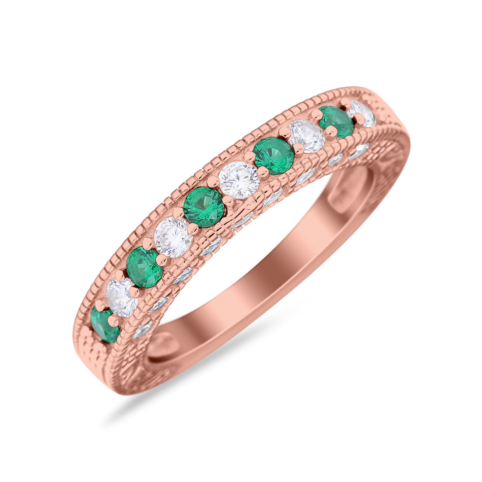 Art Deco Eternity Stackable Band Wedding Ring Simulated CZ 925 Sterling Silver