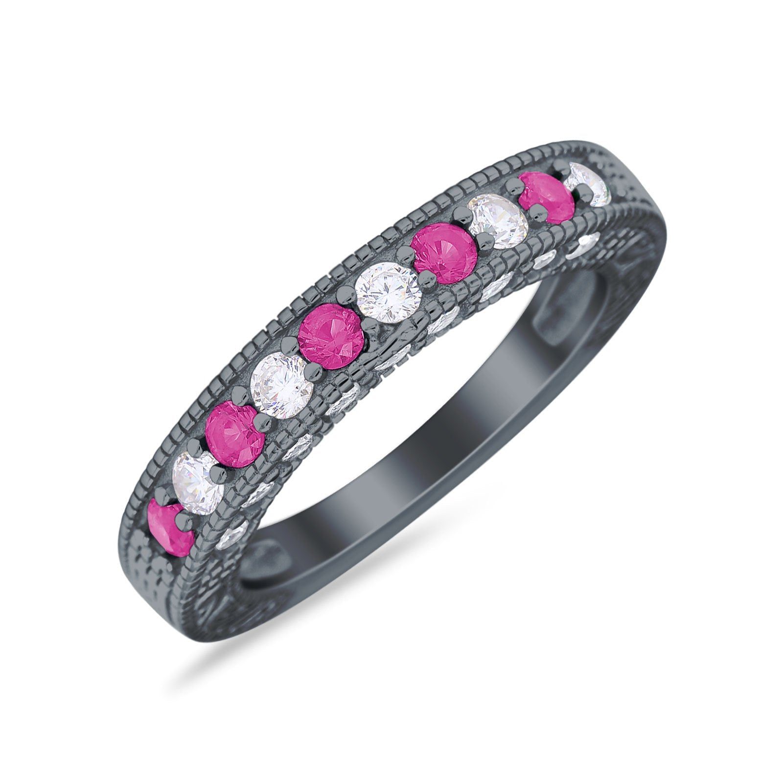 Art Deco Eternity Stackable Band Wedding Ring Simulated CZ 925 Sterling Silver