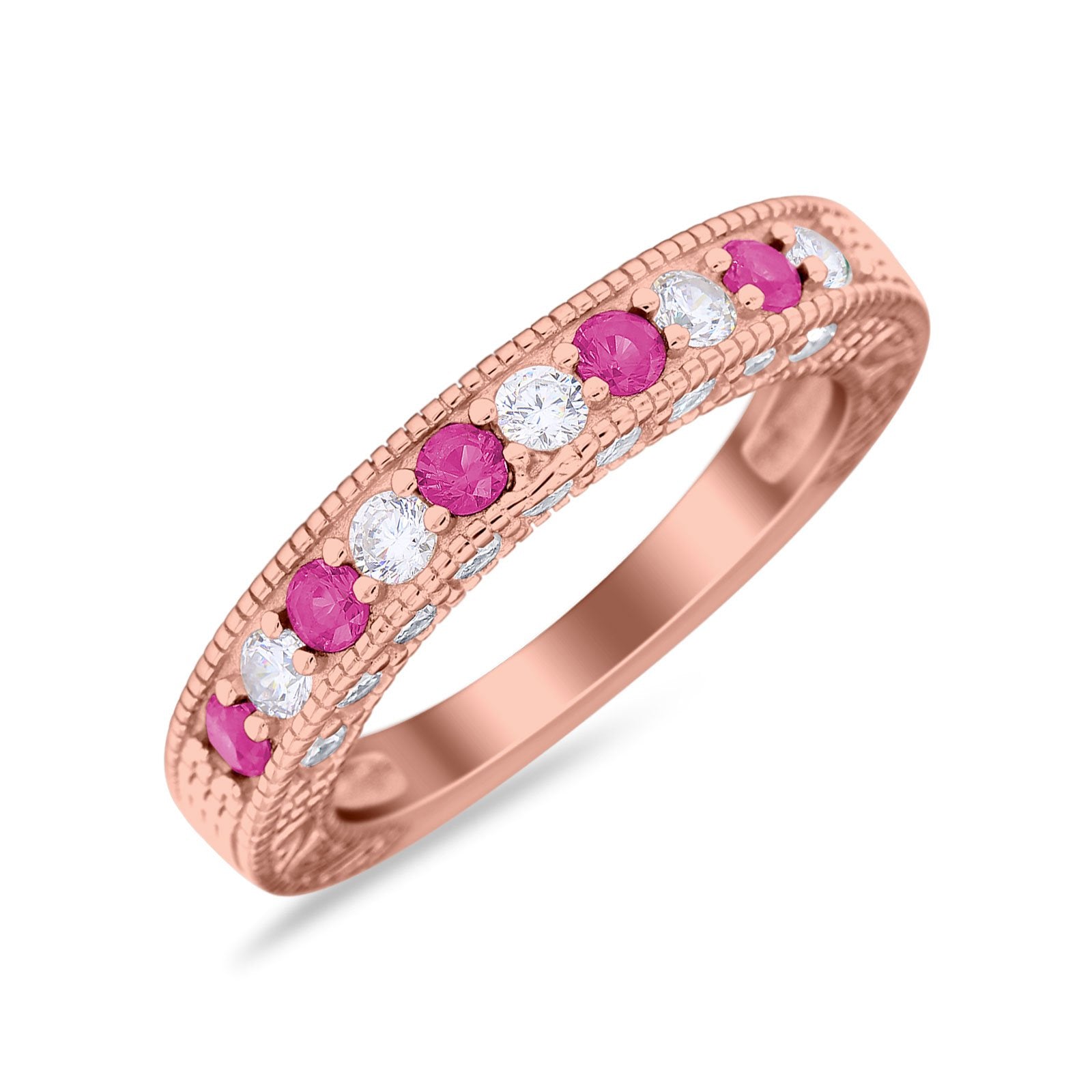 Art Deco Eternity Stackable Band Wedding Ring Simulated CZ 925 Sterling Silver