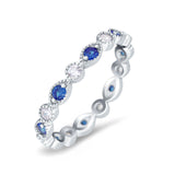 Curved Marquise Art Dec Full Eternity Stackable Band Simulated Blue Sapphire & Cubic Zirconia 925 Sterling Silver