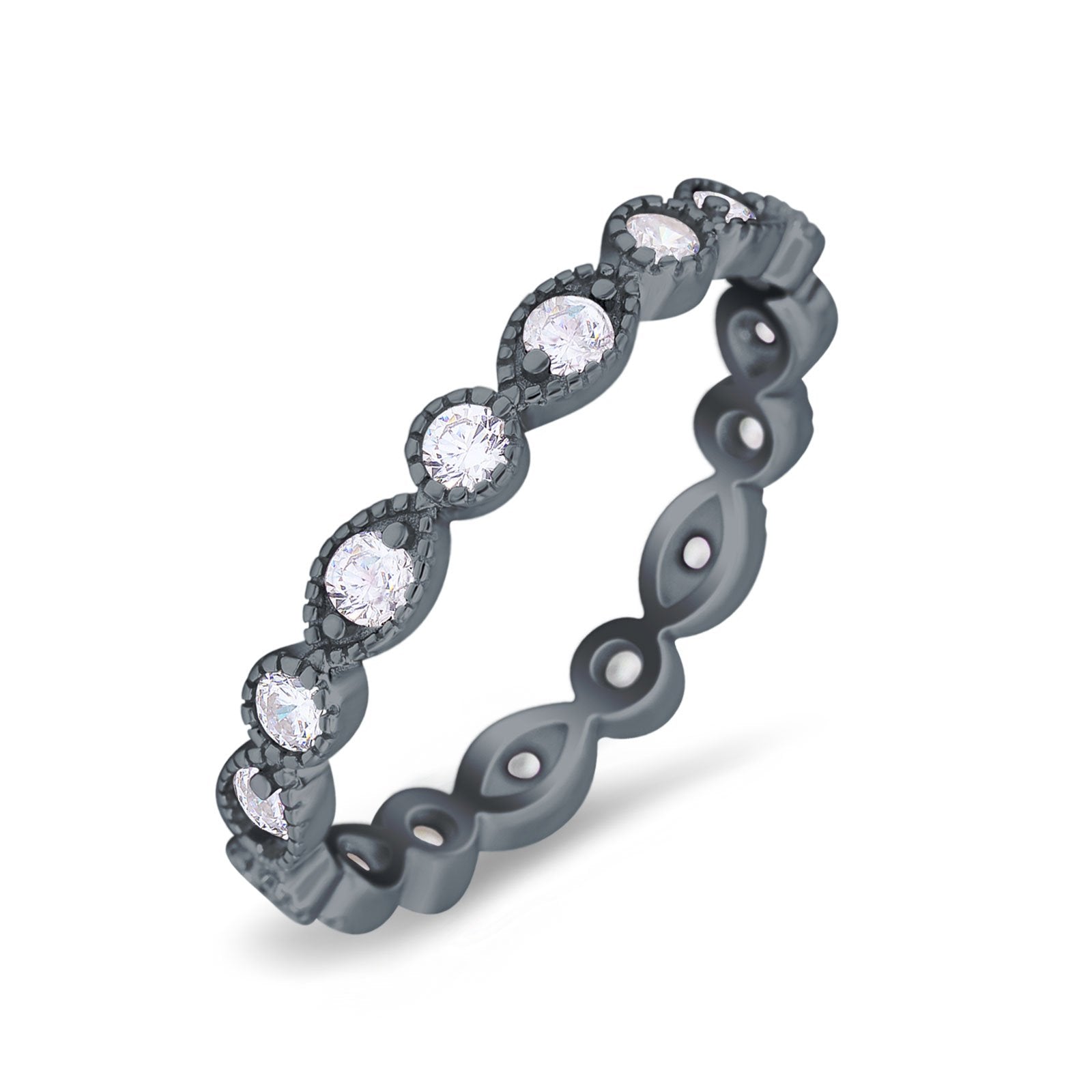 Curved Marquise Art Dec Full Eternity Stackable Band Simulated Cubic Zirconia 925 Sterling Silver
