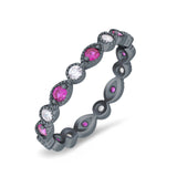 Curved Marquise Art Dec Full Eternity Stackable Band Simulated Ruby  & Cubic Zirconia 925 Sterling Silver