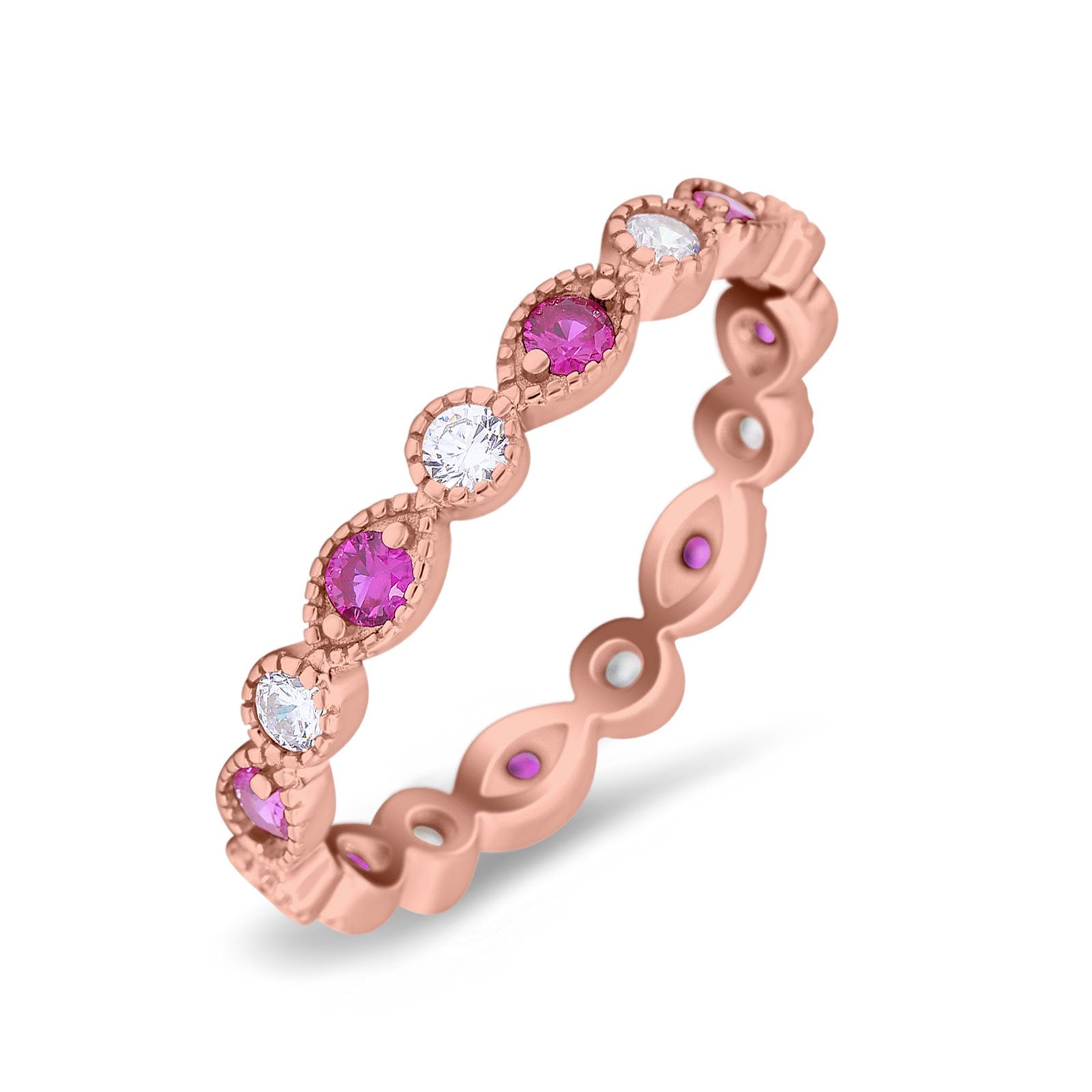 Curved Marquise Art Dec Full Eternity Stackable Band Simulated Ruby  & Cubic Zirconia 925 Sterling Silver