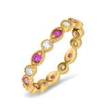Curved Marquise Art Dec Full Eternity Stackable Band Simulated Ruby  & Cubic Zirconia 925 Sterling Silver