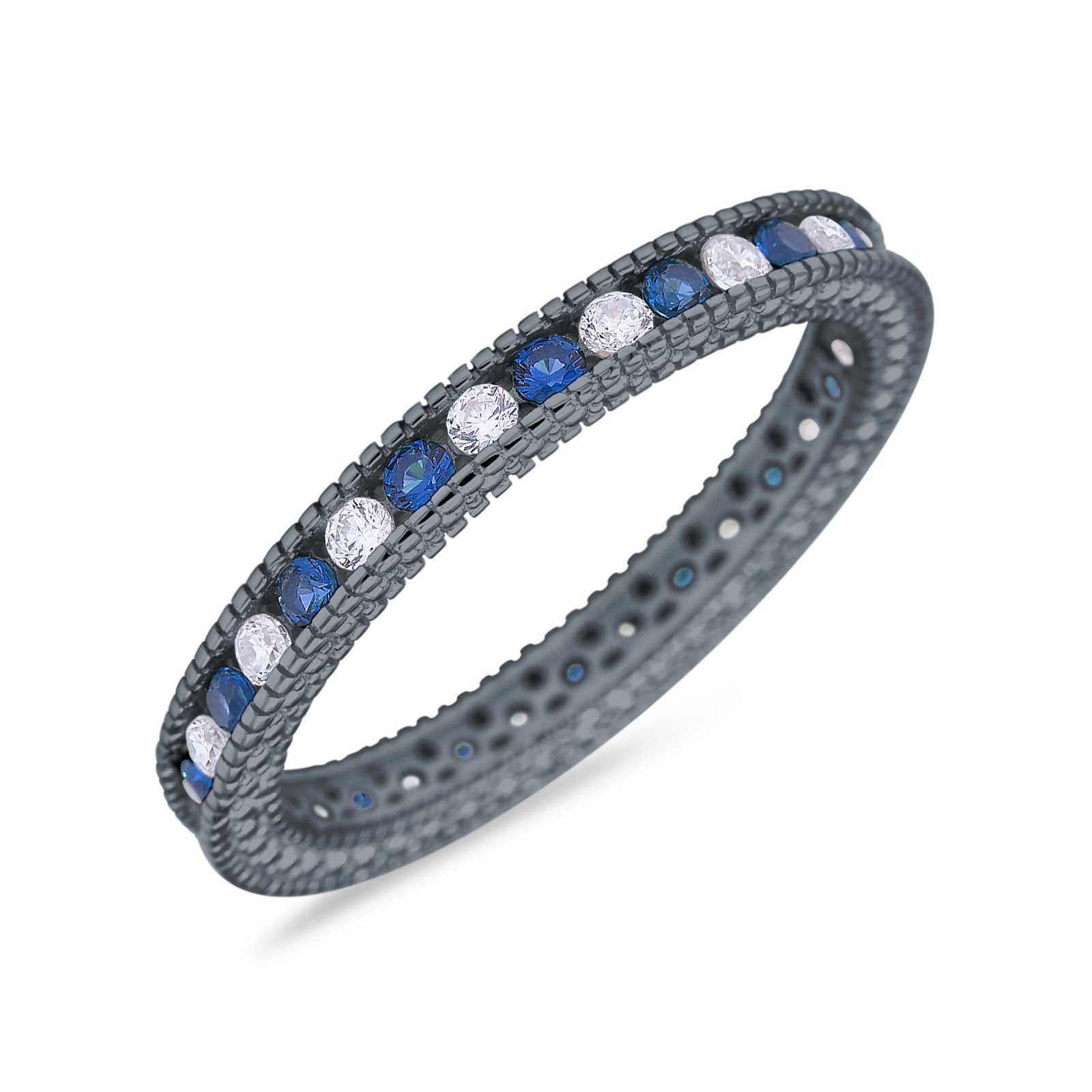 Art Deco Full Eternity Stackable Wedding Ring Simulated CZ 925 Sterling Silver